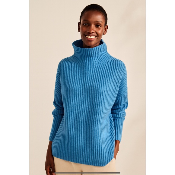 0039 ITALY LONA CASHMERE WOOL MOCK TURTLENECK SWEATER RIBBED ITALIAN NWT BLUE M - Picture 1 of 13